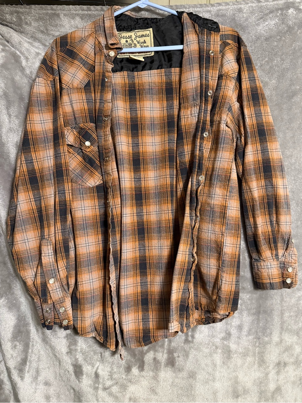 Jesse James Workwear West Coast Choppers Orange & Black Plaid Shirt